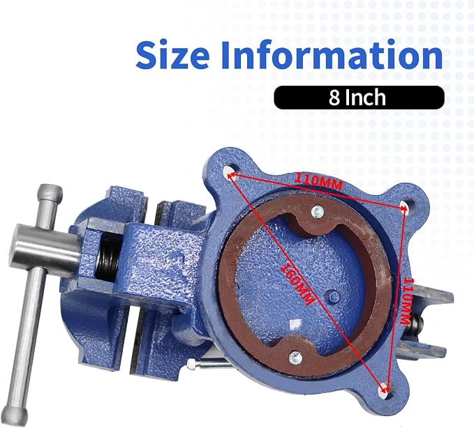 Nakkaa 8 Inch Heavy Duty Cast Iron Bench Vise 360° Swivel Lock Base