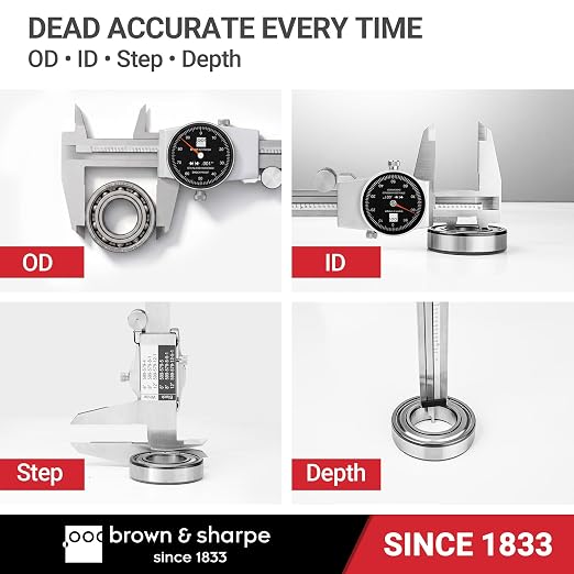 TESA Brown & Sharpe 599-579-8-5-1 Stainless Steel Dial Caliper, Black Face, 0"-8" Range, +/-0.001" Accuracy, 0.001" Resolution, Meets DIN 862 Specifications