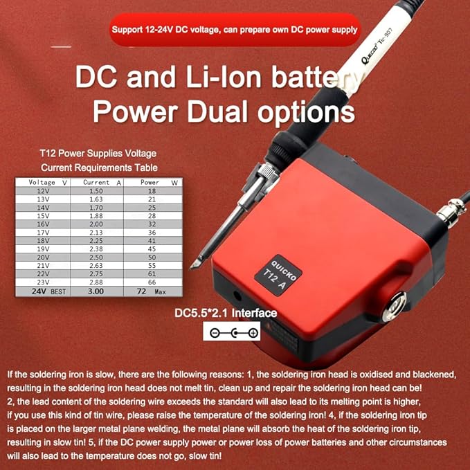 Cordless Soldering Iron Station,QUICKO T12 Soldering Station Fit for Makita Battery 18/20V,Sleep Immediately,Injection Mold,°C/ºF Conversion OLED (Battery Not Included) With 5pcs Solder Iron Tips