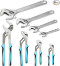 SHALL 8-Piece Adjustable Wrench & Water Pump Pliers Set, 12/10/8/6 Inch, 4Pcs Adjustable Tongue and Groove Joint Pliers and 4Pcs Wide Jaw Forged Steel Wrench for Plumbing, Gripping, Auto Home Repair