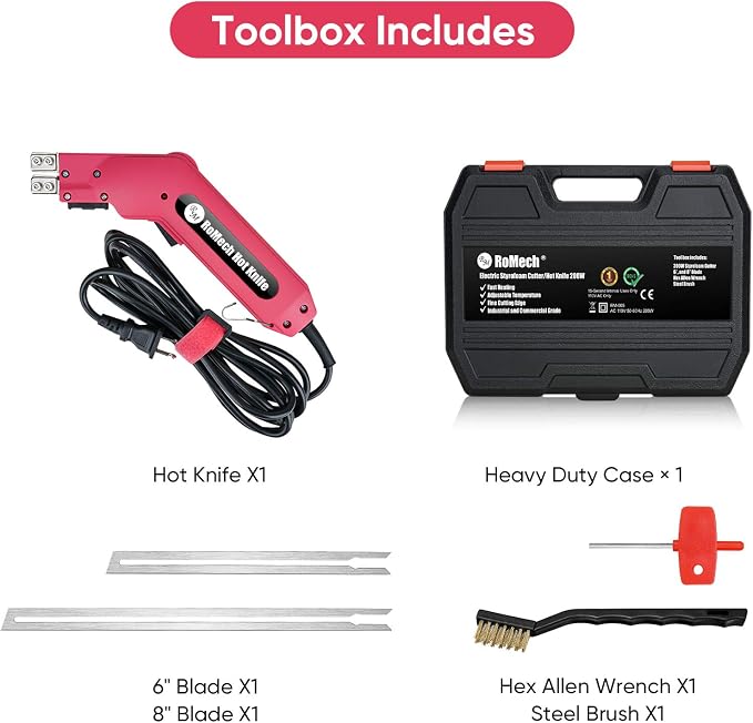 ROMECH Hot Knife Foam Cutter, 200W Electric Foam Cutting Tool Kit with Blades & Heavy-Duty Case for EPS, XPS, EVA, EPP RM-005 (200W)