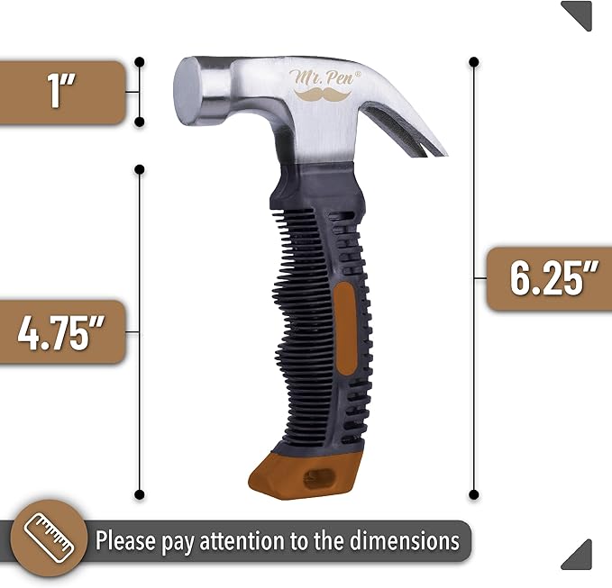 Mr. Pen- Claw Hammer, 8oz, Brown, Magnetic, Small Claw Nail Hammer for Women for Camping, Wood Working, House Repairs, Claw, Stubby, Tack