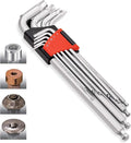 Powerbuilt 9 Piece Metric Hex Key Wrench Set for Damaged Fasteners, Standard, Grip Rusted, Rounded Bolts, Sizes 1.5mm to 10mm, Extra-Long L-Handles with Ball Ends - 240095