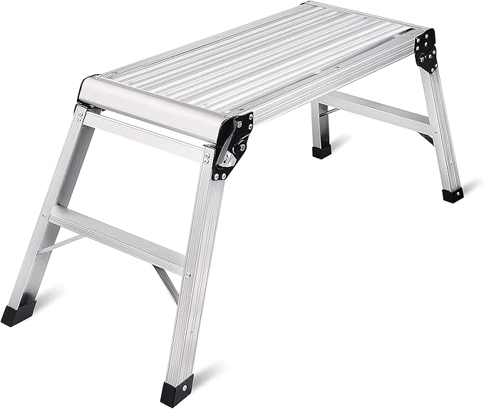 LEADALLWAY Work Platform Aluminum 30"x12"x20" Step Ladder Heavy Duty Foldable Aluminum Platform 330 Lbs Capacity