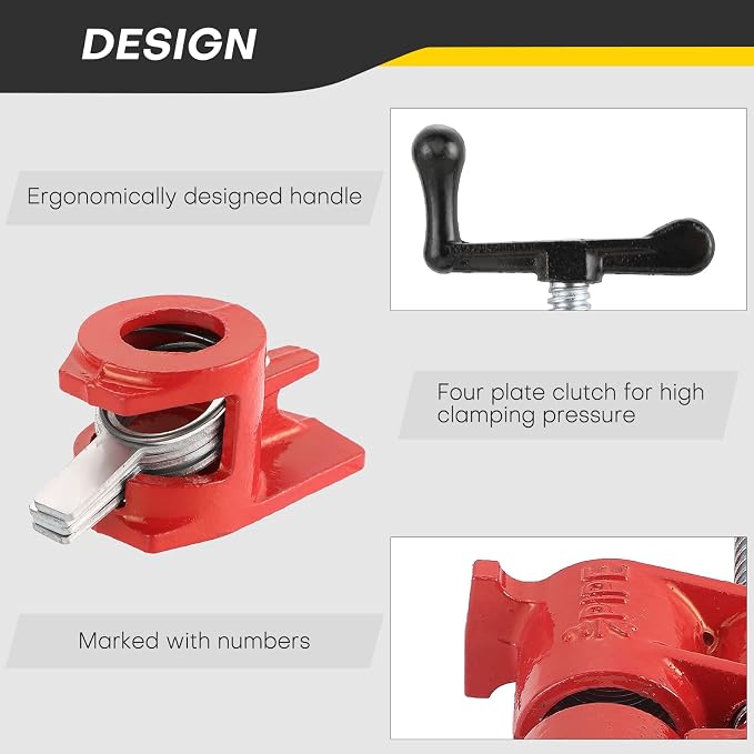 Wood Gluing Pipe Clamp Set | 3/4" Heavy Duty Woodworking Cast Iron Pipe Clamps Quick Release Pipe Wood Clamps (6 Pack, 3/4")
