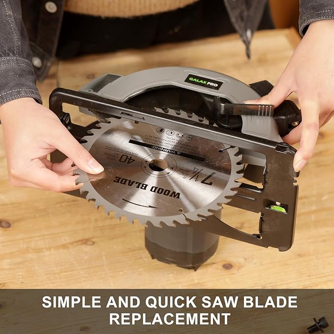 GALAX PRO 11Amp Corded Circular Saw with Laser, 6000RPM, 0-45° Adjustable Bevel, Max Cutting Depth 2-1/2''(90°) to 1-7/8''(45°), 7-1/4 Inch Carpentry Blade for Wood Plastic Cuts