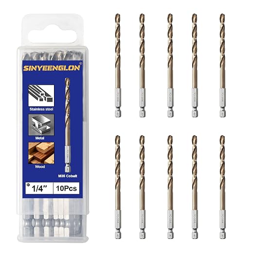 1/4 inch Cobalt Drill Bit for Metal and Hard Steel(10pcs),Hex Shank Quick Change M35 HSS Twist Impact Drill Bit Set,with Storage Case