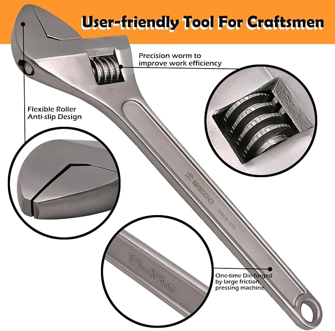 WEDO Adjustable Wrench 4",Max Jaw Opening 13mm,Stainless Steel | Professional Spanner,Precision Jaws,Corrosion Resistant,Rust Proof,High Strength,For Automotive,Home and Plumbing Repairs