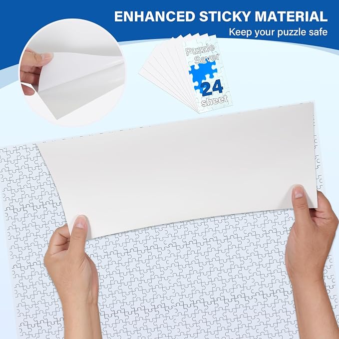 Puzzle Glue Sheets for 1000-Pieces, 24 PCS Puzzles Saver Sheets, Easy Peel and Stick Jigsaw Sticker Sheets, No-Clean Puzzle Glue Stickers, Gifts for Puzzles Lovers