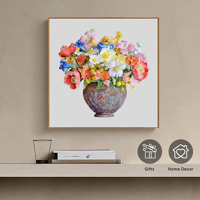 Delobil Flower Wooden Puzzles for Adults, 500 Pieces Vase Jigsaw Puzzles, Unique Shaped Wood Puzzle Birthday Gift for Mom Adults and Kids, Family Game 17.5'' x 17''