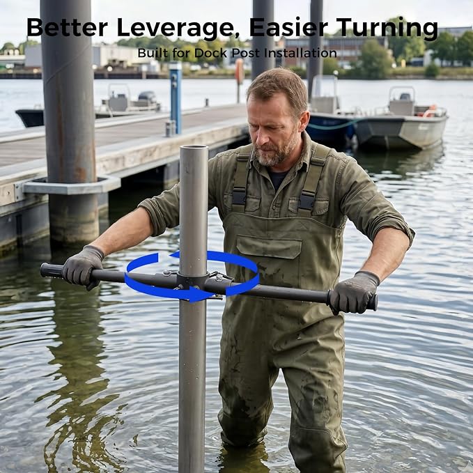 Dock Post Auger Wrench, 2 Inch Marine Pipe Tool with Hand-Tightening Handle Screw, Installation and Removal Wrench for Boat Dock Pipes and Augers