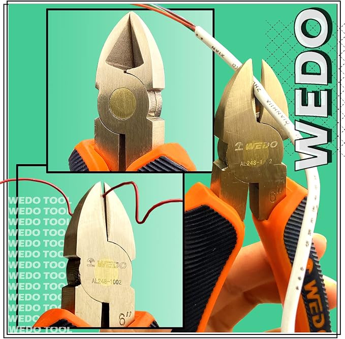 WEDO Non-Sparking Diagonal Cutting Pliers 8”, Spark-Free Side Cutters Pliers, Wire Cutters, Flush Cutting, BAM & FM Certificate, Aluminum Bronze, For Electrical and Homes