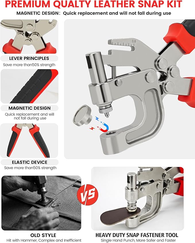 Snap Button Tool Kit, Heavy Duty Snap Fastener Tool with Built-in Hole Punch, 40 Sets 4 Colors Metal Button Kit for Boat Cover Repair, Ideal Marine Snap Setter Tool for Boat Covers, Canvas, Fabric