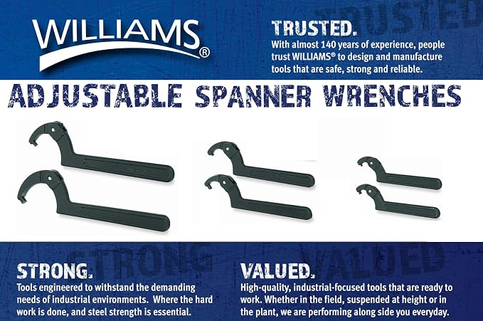 Williams JHW474A Adjustable Hook Spanner Wrench with Span Diameter of 4-1/2 to 6-1/4-Inch, Ideal for Adjusting Collars, Lock Nut Rings, and Bearings, Black