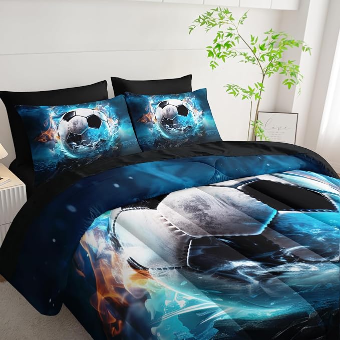 Kids Football Comforter Set,Bed in a Bag Twin Size 7 Pieces,Sports Themed Bed Set for Boys Teens,7Pcs Bedding Set with Comforter,Fitted Sheet,Flat Sheet,Pillowcases.
