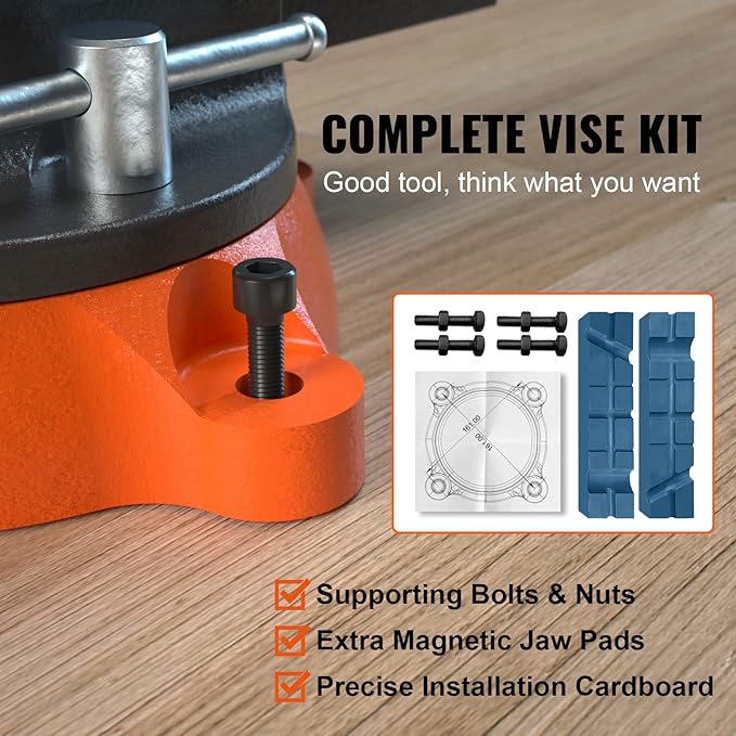 VEVOR Bench Vise, 6.5" Jaw Width 6.5" Forward &9.3" Reverse Opening, 360-Degree Swivel Locking Base Multipurpose Workbench w/Anvil, Heavy Duty Ductile Iron w/Bolts & Nuts, for Drilling, Pipe Cutting