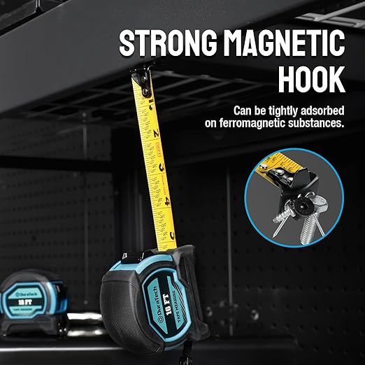 DURATECH Magnetic Tape Measure 16FT with Fractions 1/8, 2 Pack Retractable Measuring Tape, Easy to Read Both Side Measurement Tape, Magnetic Hook and Shock Absorbent Case for Construction, Carpenter