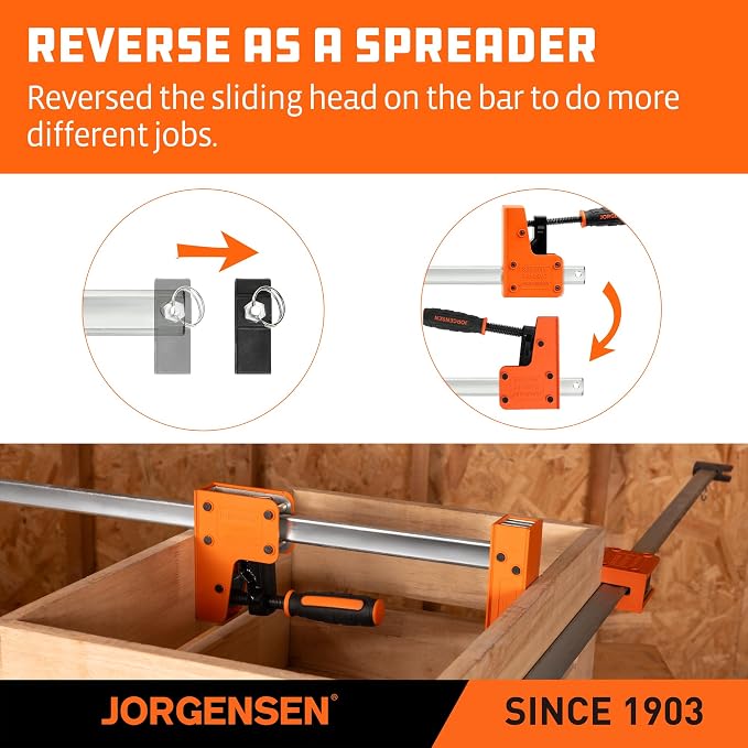 Jorgensen 30-inch Bar Clamps Set, 2-pack 90° Parallel Clamps Cabinet Master, Steel Jaw Bar Clamp for Woodworking, 1500 lbs load Limited