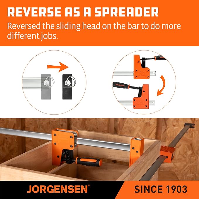 JORGENSEN 24-inch Bar Clamps, 90° Cabinet Master Parallel Jaw Bar Clamp Set, 2-pack