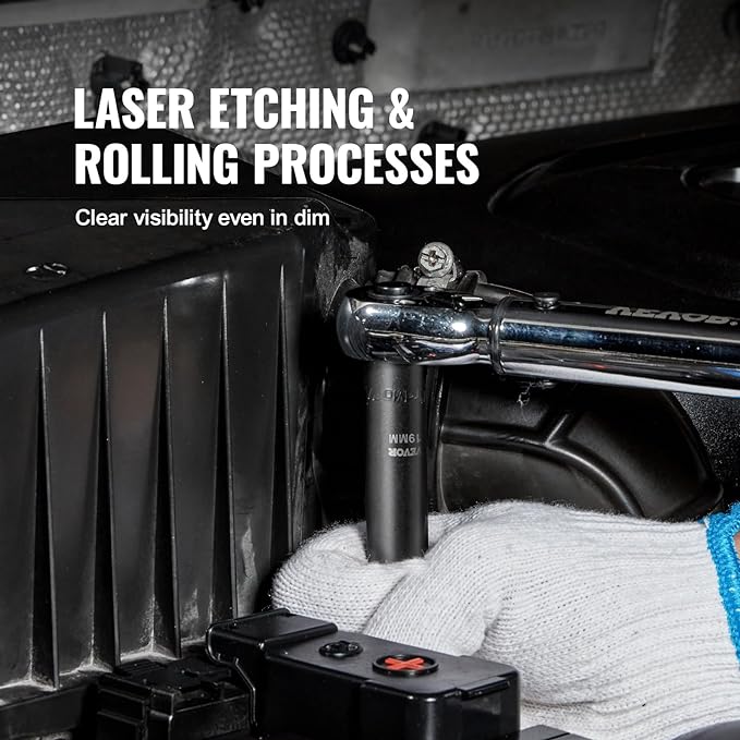 VEVOR Impact Socket Set 1/2" Drive, 33-Piece SAE (3/8 to 1 inch) & Metric (10 to 24 mm) Size, CR-V, 6 Point Standard Deep Socket Set with Extension Bar, Universal Joint, Adapter, Reducer