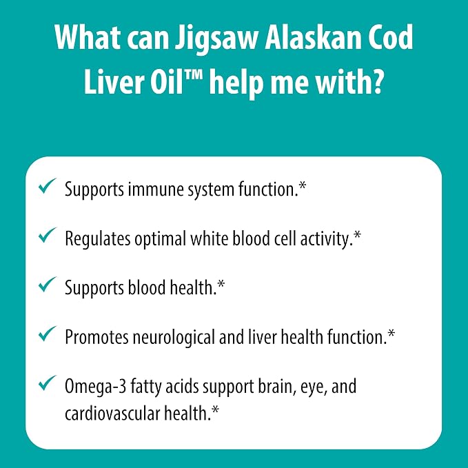 Jigsaw Health Alaskan Cod Liver Oil | 900 mg Omega-3s with EPA, DHA, and DPA | Includes Naturally Occuring Vitamins A & D | 180 Softgels | 60 Servings