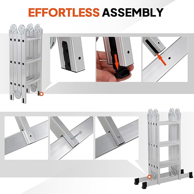 15.5 FT Folding Ladder, LUISLADDERS Multi-Purpose Ladder, Aluminium Extension Ladders 7 in 1 Heavy Duty Combination EN 131 Standard