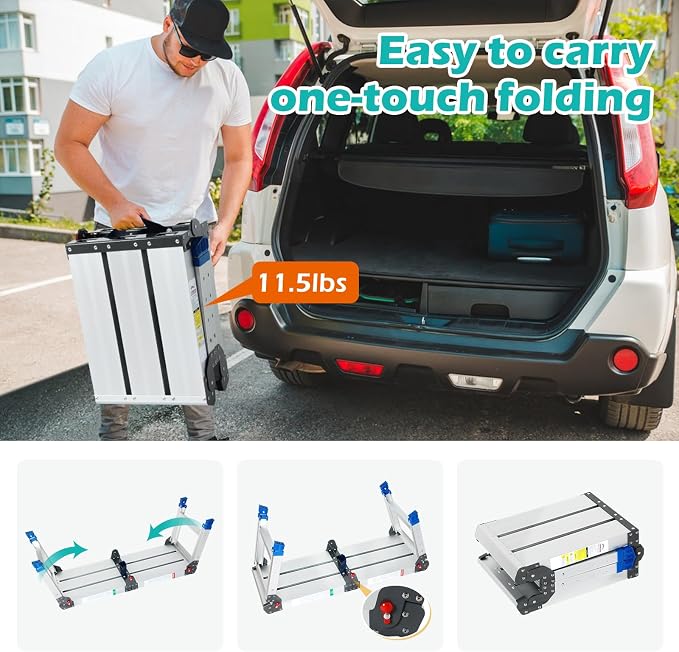LEADALLWAY Portable Work Platform Height Adjustment 33"(L) x12(W) x20(H) Foldable Step Stool Aluminum Platform Ladder with One-Touch Automatic Fold 330 Lbs Capacity