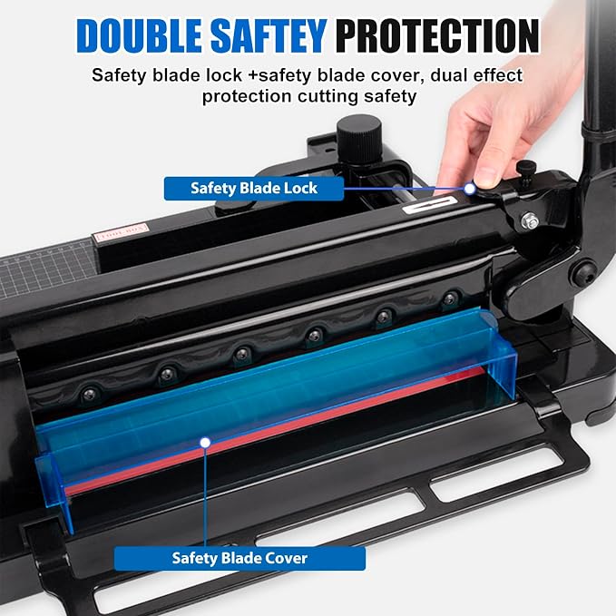Heavy Duty Paper Cutter for A4 Paper,12'' 400 Sheets Capacity Guillotine Paper Cutter,Solid Steel Construction Stack Paper Trimmer for Office,Commercial Use,Double Safety Protection,Black (A4 12 Inch)