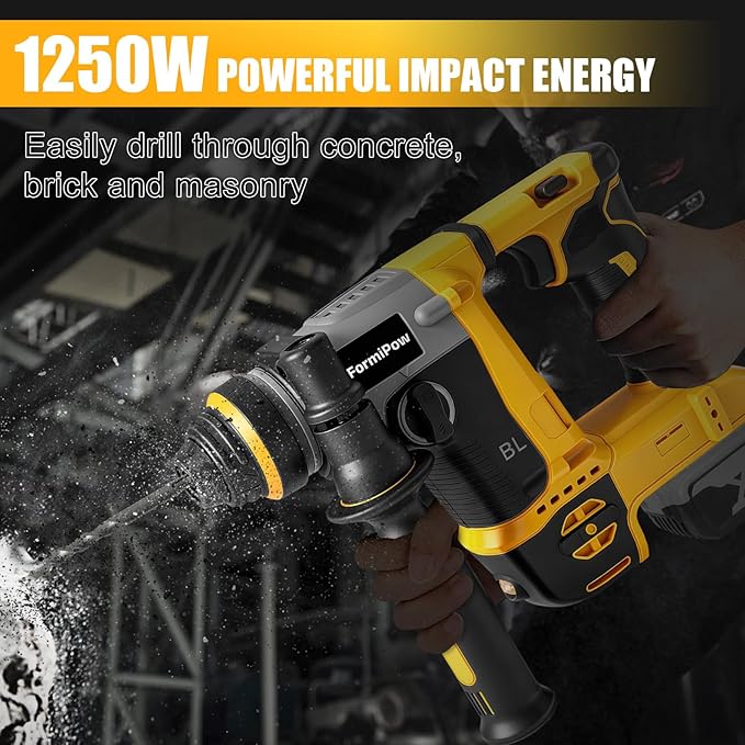 SDS-Plus Rotary Hammer Drill for Dewalt 20V Battery, 3J Impact Brushless Hammer Drill with 2 Mode Operation, Cordless Hammer Drill with 3 SDS Plus Bits & Chisel Set (No Battery)