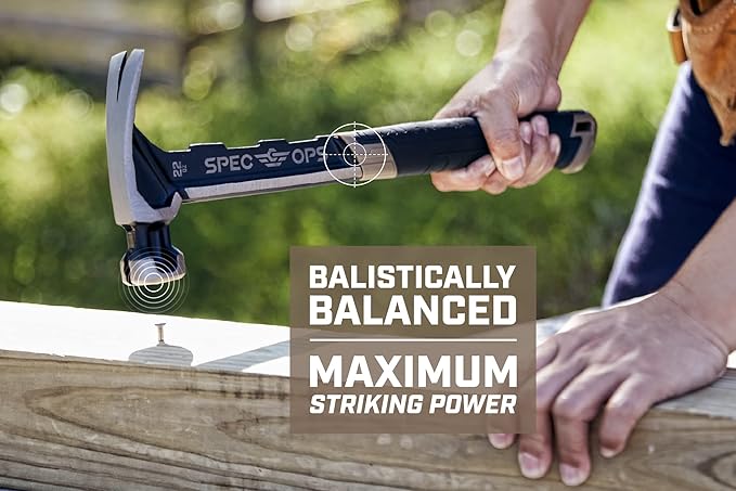 Spec Ops Tools Framing Hammer, 22 oz, Rip Claw, Smooth Face, Soft Mallet Cap, Shock-Absorbing Grip, 3% Donated to Veterans