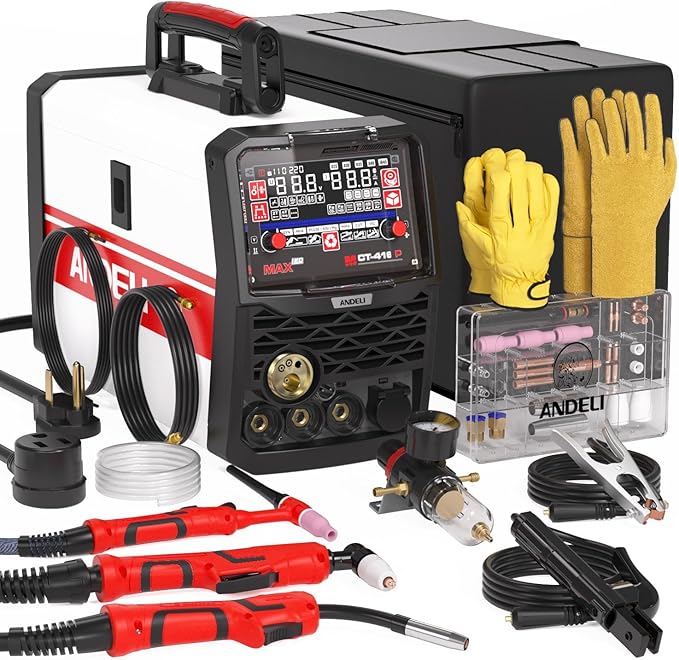 ANDELI Plasma Cutter Welder Combo，6-in 1 Pulse MIG/HF TIG/HF Cut/Stick/Flux Core Multifunctional Welder，110V/220V Dual Voltage Aluminium MIG Welding Machine,160A MIG/TIG/Stick & 40A Cut