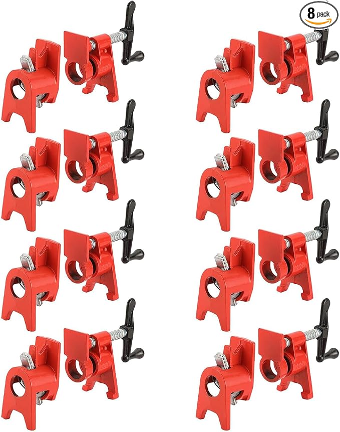 1/2" Wood Gluing Pipe Clamp Set with Unique Foot Design Red Heavy Duty Bar Clamps Cast Iron Quick Release Pipe Clamp Tools for Woodworking (8pc, 1/2" with foot)