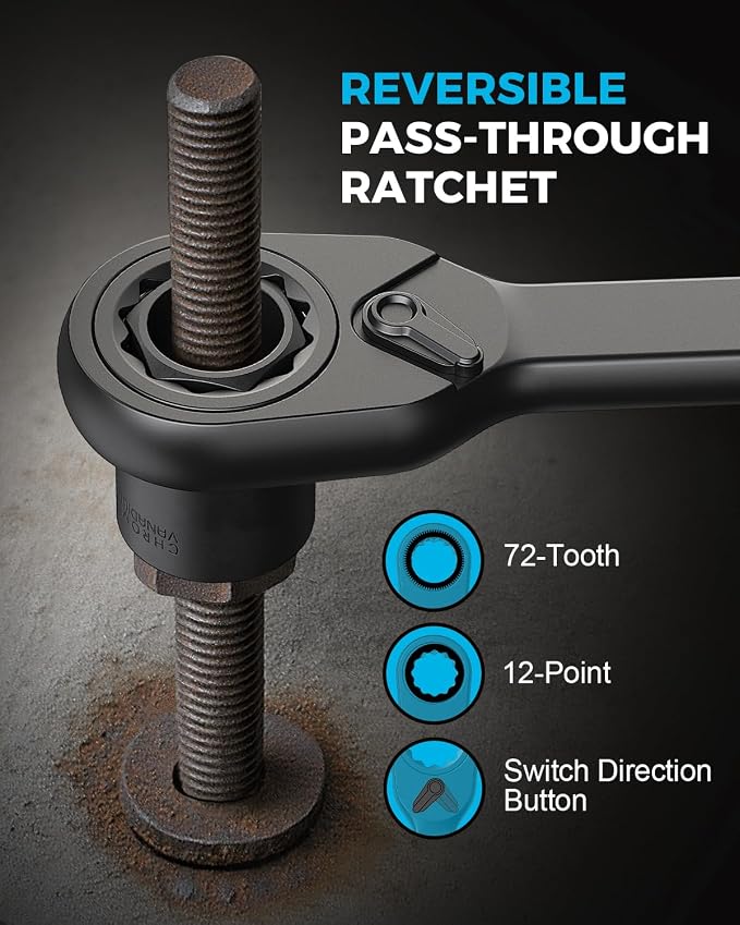 48 Pcs 1/4" Pass-Through Socket Set, SAE/Metric Go-Thru Ratchet Kit | Hollow SAE/metric mini sockets clear long threaded rods; include a 72-tooth ratchet, extension bar, 21 bits and 1/4" adapters