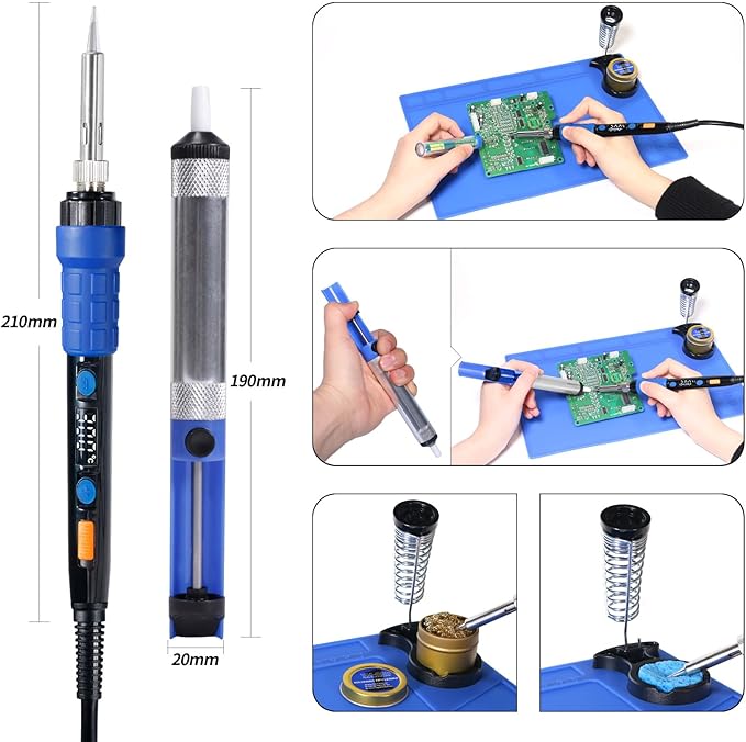 YIHUA 928D Soldering Iron Kit, 65W Soldering Iron, Fully Digital, Display °F/°C, Temperature Control, Accuracy 194~896℉- Soldering Kit with Sleep Function, Temp. Correction Function, Holder &more.