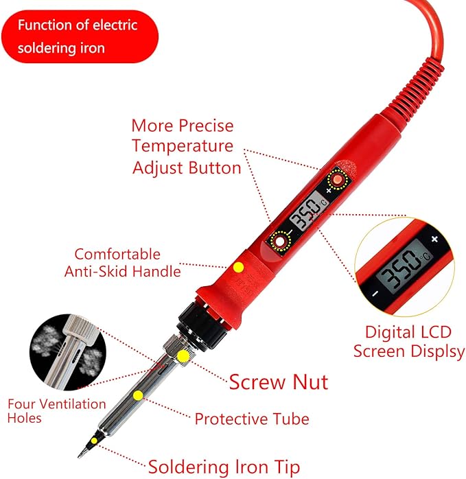 Electronics Soldering Iron Kit, 80W LCD Digital Soldering Gun with Adjustable Temperature Controlled and Fast Heating Ceramic Thermostatic Design, 24pcs Solder Kit Welding Tool