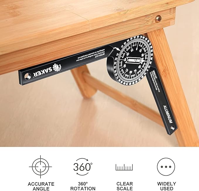 Saker Miter Saw Protractor|7-Inch Aluminum Protractor Angle Finder Featuring Precision Laser-Inside & Outside Miter Angle Finder for Carpenters, Plumbers and All Building Trades(2PCS)