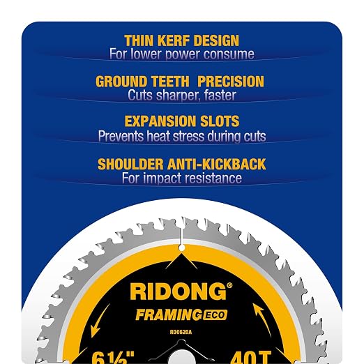 6-1/2 Inch 40 Tooth Circular Saw Blade with 5/8 Inch Arbor ATB Finishing for Wood Cutting(5-Packs)