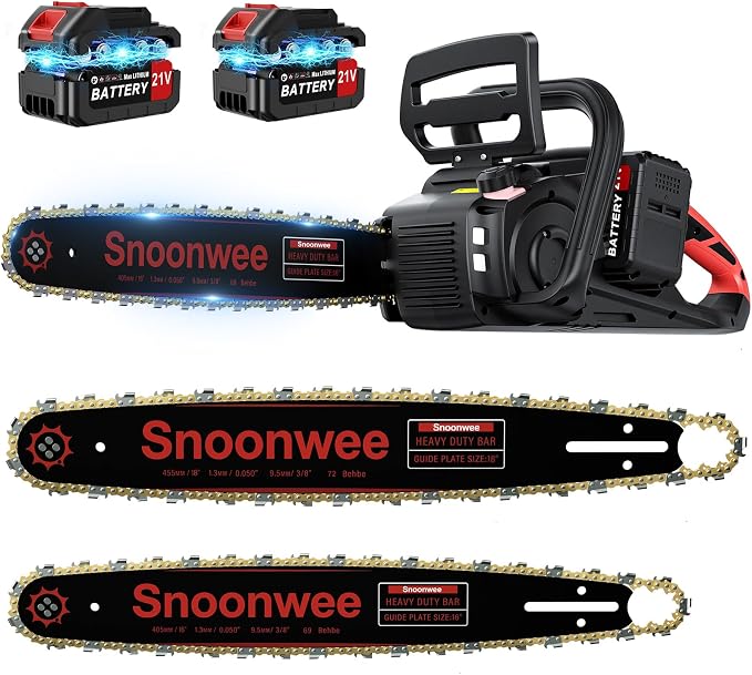 2100W Battery Powered Chainsaw for Storm Cleanup, 18 and 16-Inch Interchangeable Bars, 42V Max Cordless Electric Chain Saw with Two 4.0Ah Batteries for Backyard Tree Felling (Red Black)