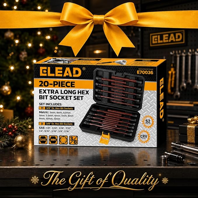Extra-Long Allen Hex Bit Socket Set: 20-Piece 3/8 Inch Drive, 150mm S2 Steel, Standard SAE & Metric (1/8-Inch - 7/16-Inch, 3-12mm) for Impact Drills and Ratchet Wrenches