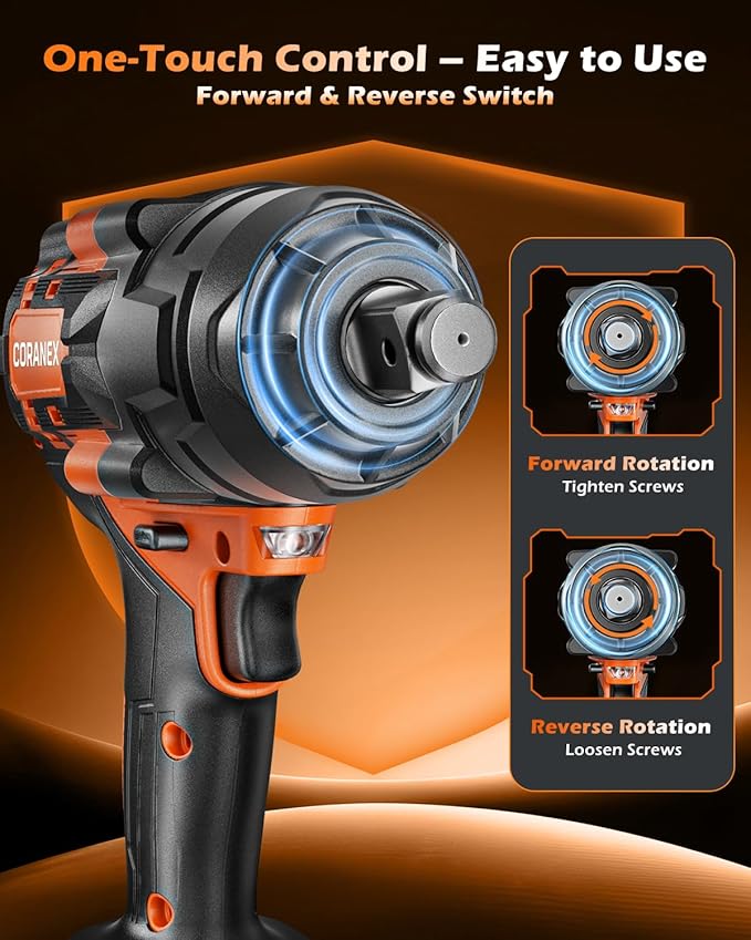 1/2" Cordless Impact Wrench | 1300N.m (960ft-lbs) | 2x4.0Ah Batteries - Longer Runtime | Fast Charger | Variable Speed Control | Brushless High Torque Impact Gun for Car/Mower/Pickup with Case