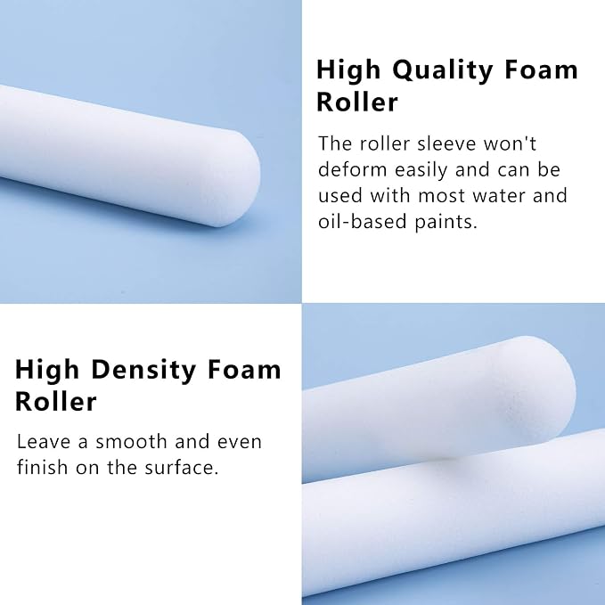Mister Rui Foam Paint Roller, 36 Pack, 6 Inch High Density Foam Paint Roller Covers, Sponge Paint Rollers, Mini Rollers, Small Paint Rollers for Painting Walls, Cabinets, Doors