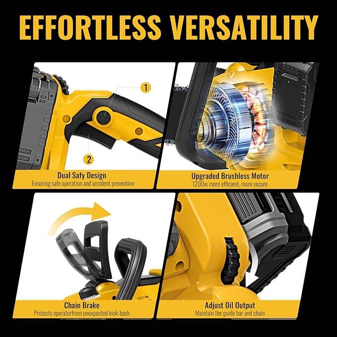 40V(20V*2) 16"+18" 2-IN-1 Brushless Chainsaw Cordless, Electric Powered Chainsaw Compatible with Dewalt Battery with Auto Oiler & Safety Lock Brake, for Tree Trimming Branch Wood Cutting(ONLY TOOL)
