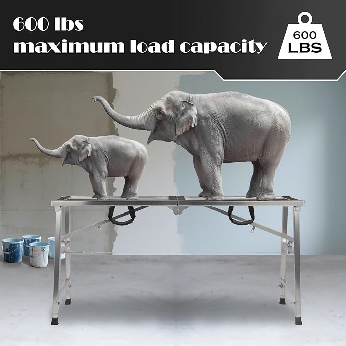 Folding Scaffolding Platform Steel Step Ladder Stool Height Adjustment 27-43"(H) Portable for Home Improvement, Drywall Painting, Maintenance at Height, Maximum Load 600lbs