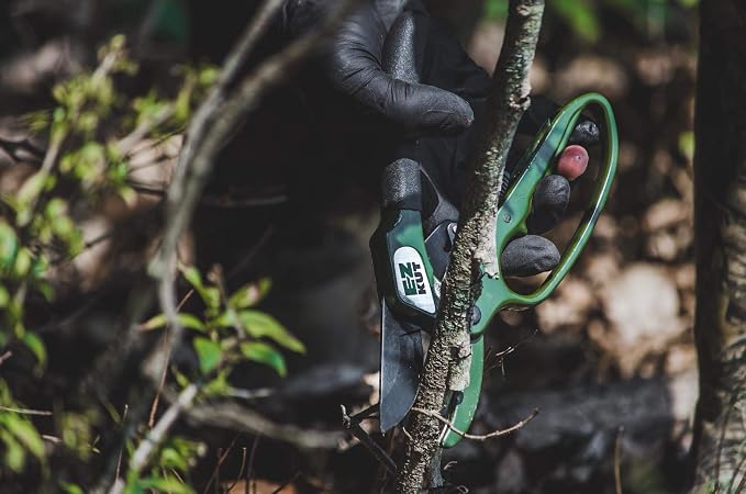 EZ Kut Heavy Duty Ratcheting Pruning Shears Green with Holster and Sharpener, Garden Hand Pruner with Ballistic Nylon Sheath, Arthritis Friendly Anvil Clippers for Thick Branches Cuts Up to 1.5 Inches