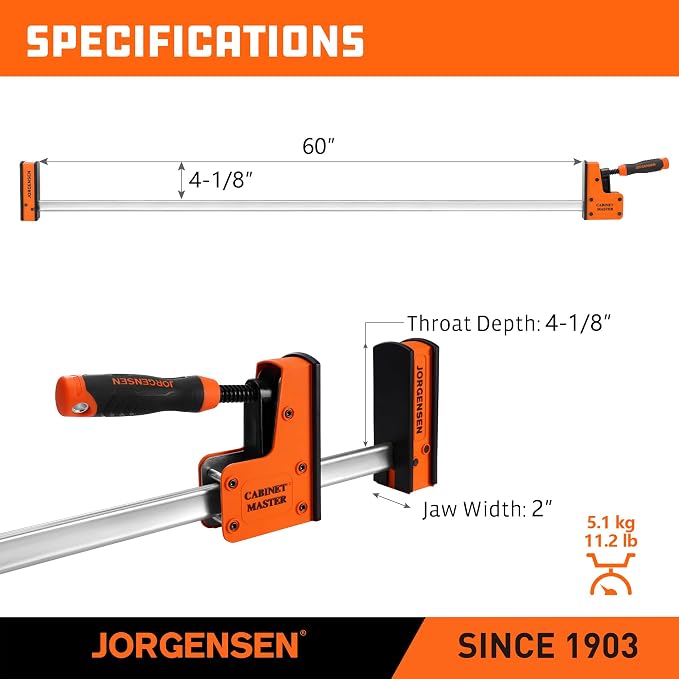 JORGENSEN 60-Inch Parallel Bar Clamps, 2-Pack Cabinet Master Bar Clamps