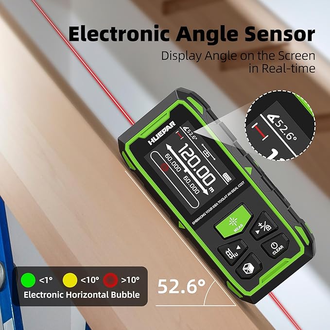 656ft/200M Dual Laser Distance Measuring Tool, Huepar Professional Rechargeable Digital Laser Room Measure Devices, Bilateral Metro Laser Measurement Tool with with Angle Sensor, Magnetic Back