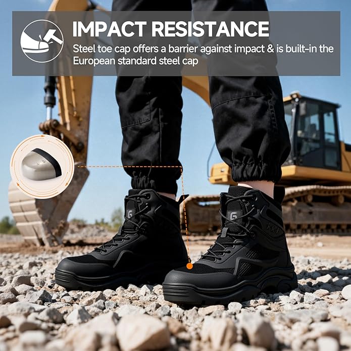 Steel Toe Boots for Men Work Boots for Men Breathable High Top Work Shoes Lightweight Indestructible Safety Shoes Industry Construction Safety Footwear