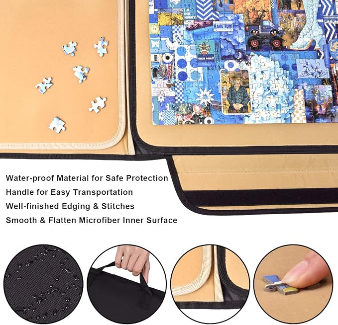 1500 Pieces Jigsaw Puzzle Board, Portable Puzzle Board, 25"×35.43" Jigsaw Puzzle Table Board, Puzzle Keeper Puzzle Caddy with Sorting Trays & Detachable Board,Non-Slip Surface