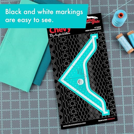 Creative Grids Machine Quilting Tool Chevy – CGRQTA7 – Made in USA, Non-Slip Grip Acrylic Quilting & Sewing Template Ruler for Free-Motion Quilt Patchwork Design on Domestic Sewing & Longarm Machines