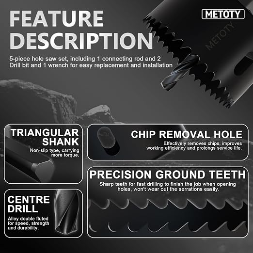 9PCS Hole Saw Kit (1-1/4" to 2-1/8"|32-54mm) with Mandrel & Accessories Cutter for Soft Wood, PVC Board & Home Projects